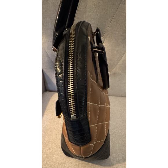 Michael Kors Smythe Small Dome Cross Stich Satchel Walnut Black - Picture 7 of 11